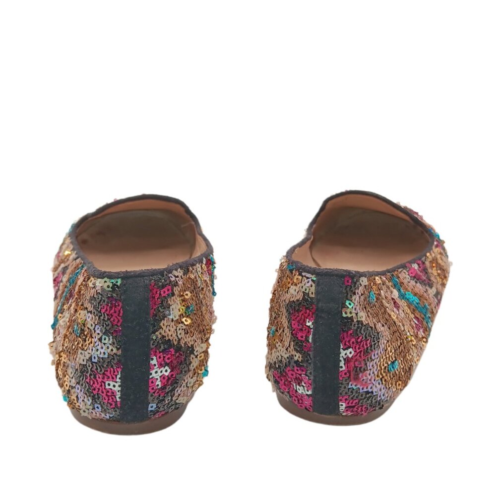 J. Crew Sequin Flats Womens 8 Multicolor Boho Southwestern Aztec Dress Loafers - Picture 4 of 5